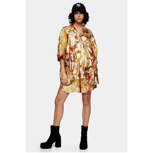 Topshop Metallic Jacquard Elastic Drawstring Relaxed Fit Shorts, Size 10, NWT - Picture 1 of 11